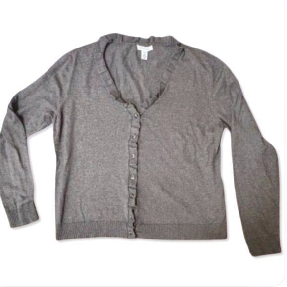 Women's Kenneth Cole Reaction Slate Grey Ruffled Cardigan size XL - Picture 1 of 6